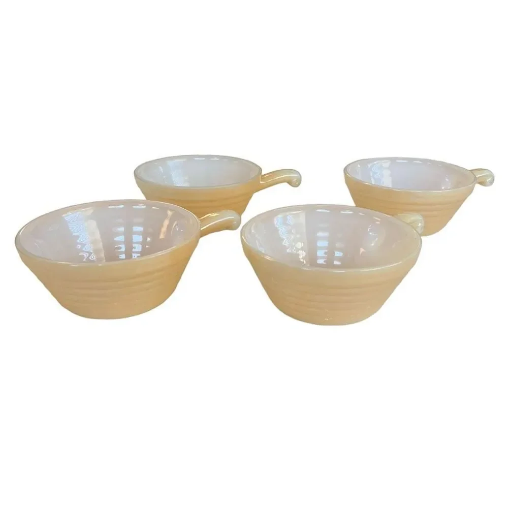 Vintage Fire King Peach Lustre Beehive Bowls With Handles Set Of Four Bowls‎